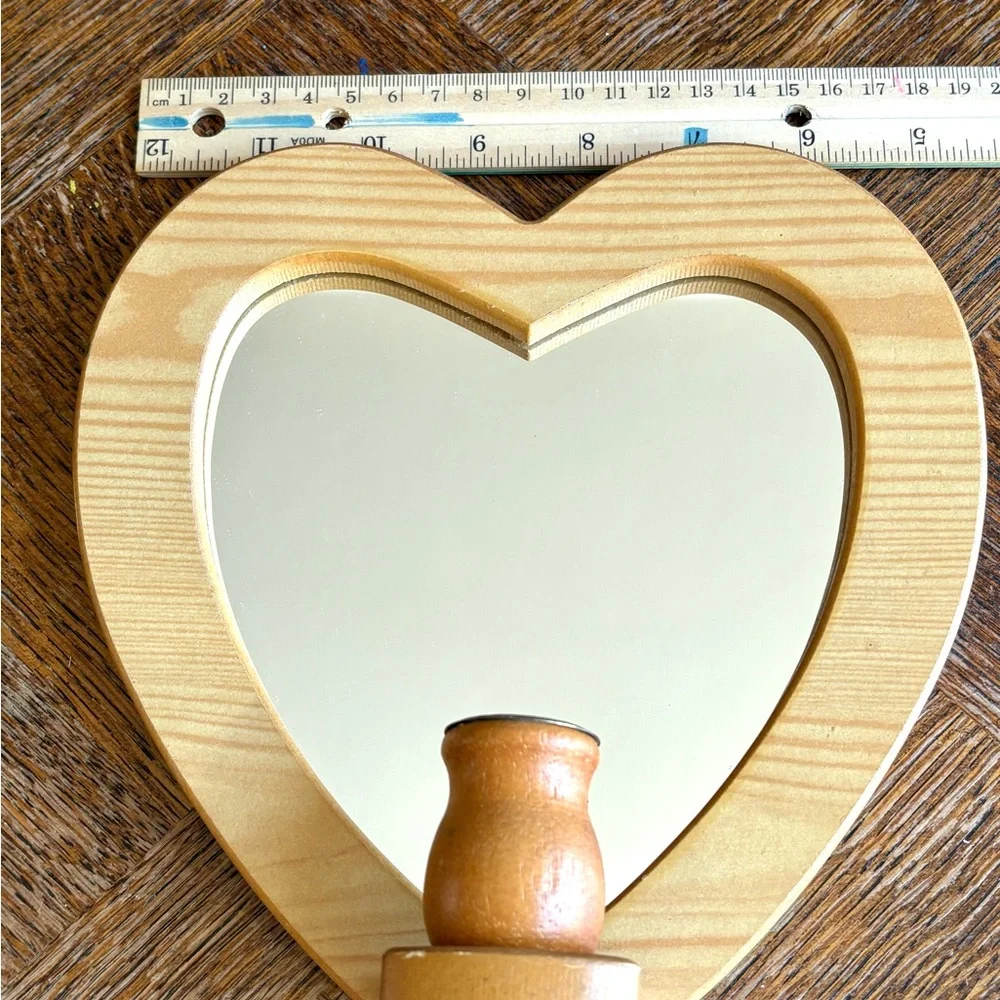 Heart-Shaped Wooden Wall Mirror with Candle Holder Sconce